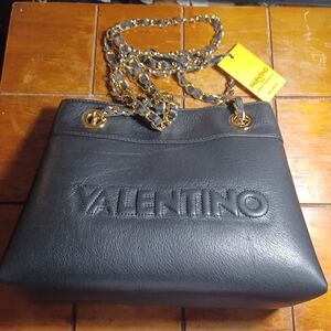 VALENTINO Rita VA2805 Gold Chain Shoulder Bag Black Real Leather MADE  IN  ITALY